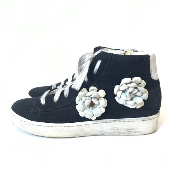 The Shoe Box High Top Sneakers Womens 37 7 Black White Floral Leather Trainers - Picture 7 of 12